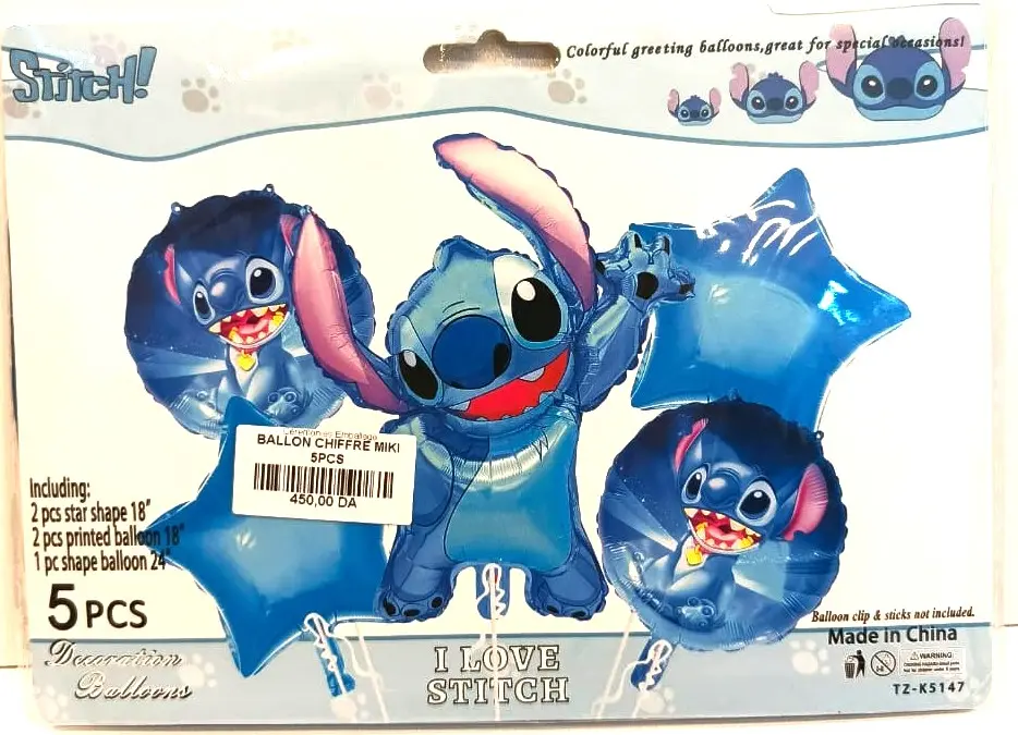 BALLON MIKI STITCH BLEU 5PCS